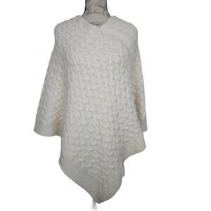 Cocogio | Cable Knit Wool Poncho Ivory Winter White | OSFM